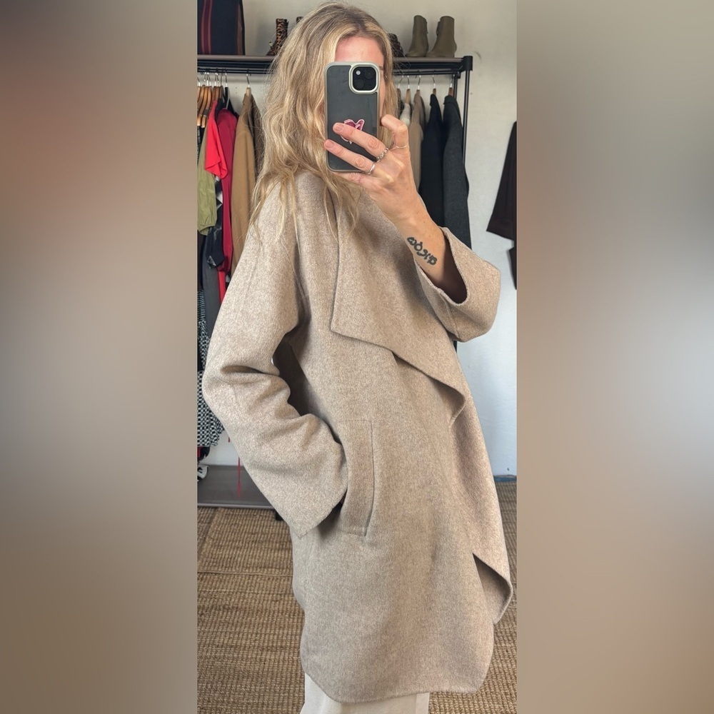 Zara Ecru Beige Wool Blend Open Draped Oversized Layering Cardigan Blanket Coat - Picture 3 of 15